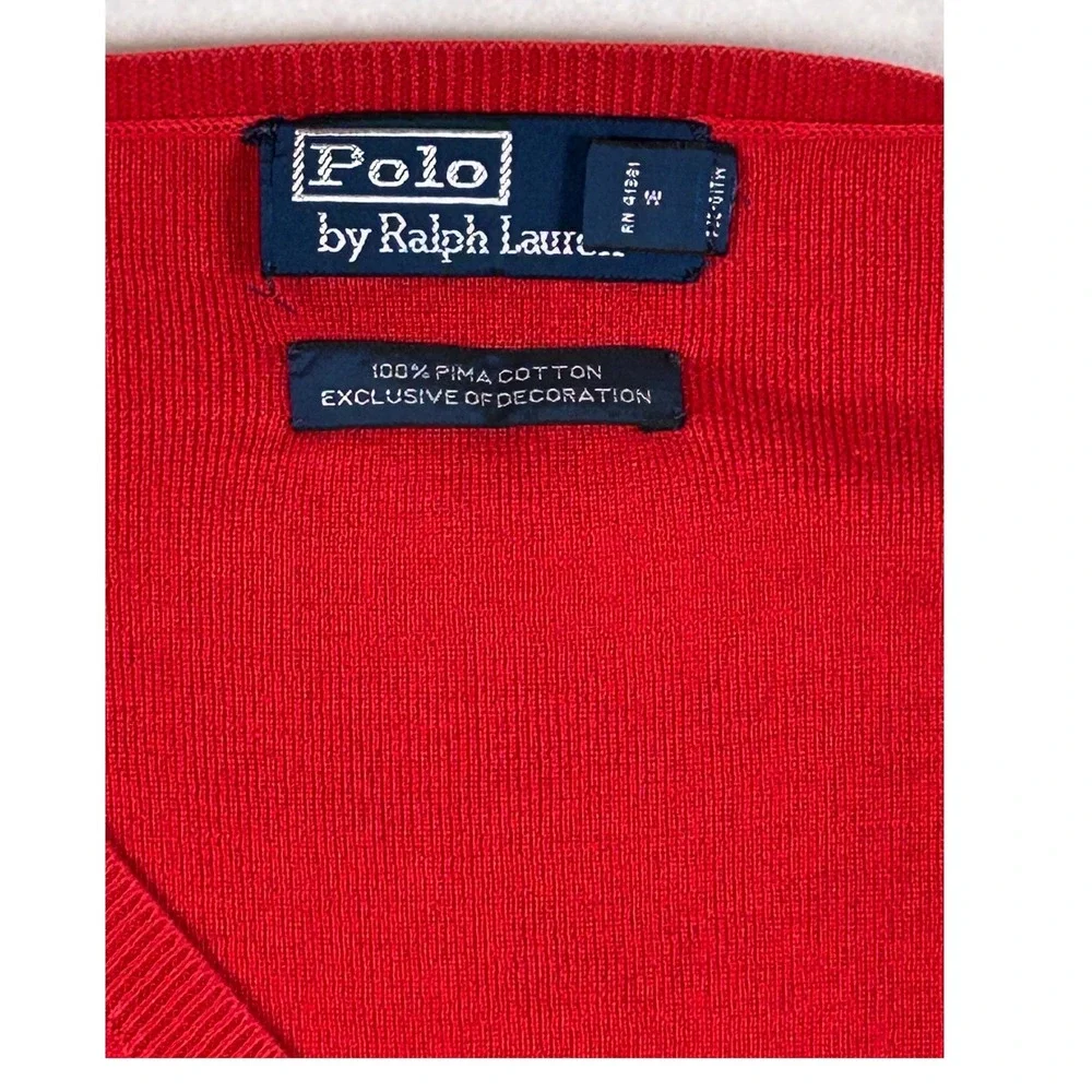 Polo Ralph Lauren Men Red 100% Pima Cotton V-Neck Sweater Vest 3XLT Tall